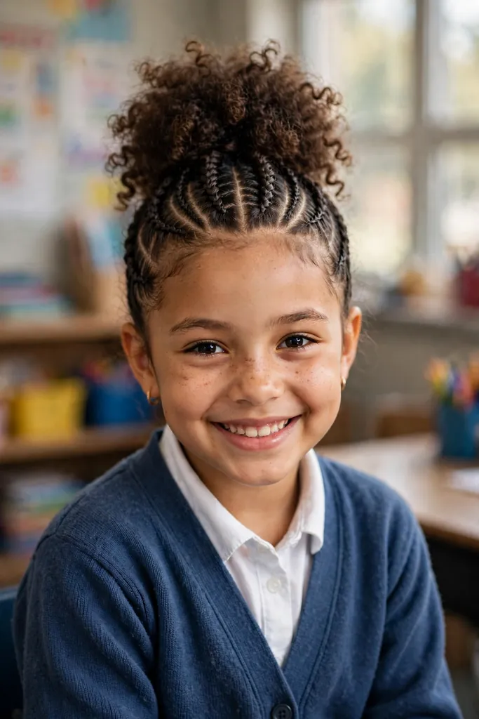 Braided puff bun on a child — natural hairstyles for kids