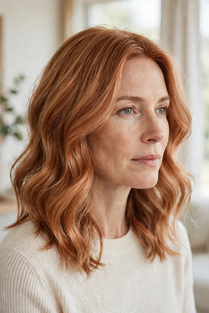 Soft ginger copper blend — muted copper red hair color styles