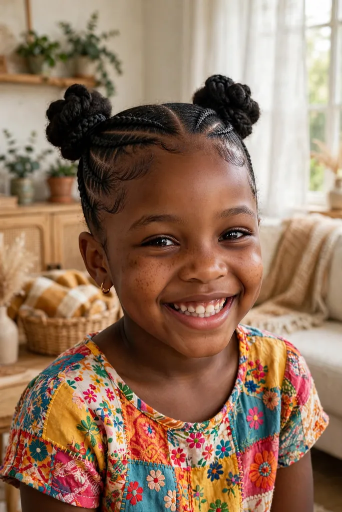Sleek braided puffs on a child — natural hairstyles for kids