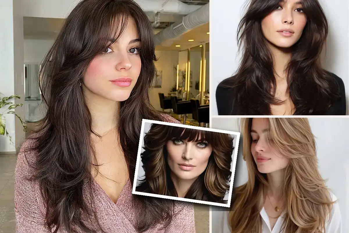 Long layers with curtain bangs, featured collage