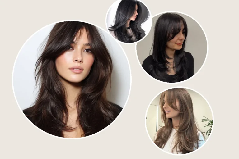 Long layers with curtain bangs, featured collage