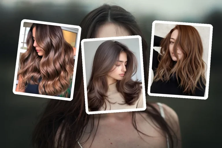 Mocha mousse brown hair color, featured collage