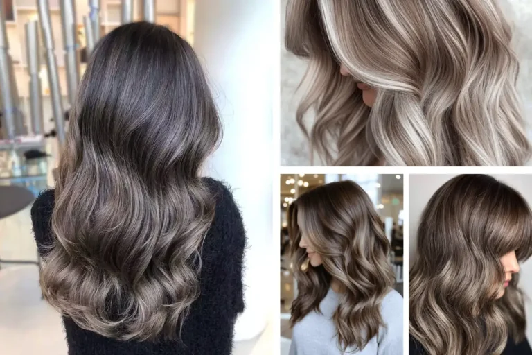 Mushroom brown hair ideas, featured collage