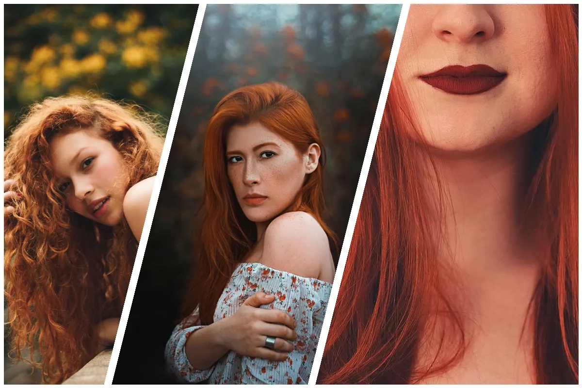 Muted copper red hair color, featured collage